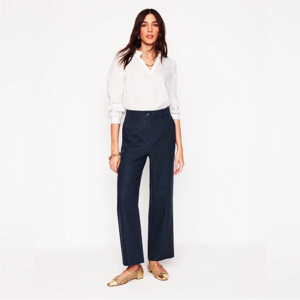 Boden Westbourne Linen Pants in Navy blue wide leg 8L